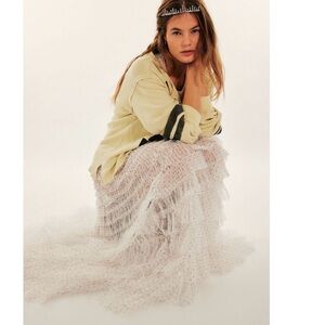 Light Pink Tiered Tulle Maxi Skirt